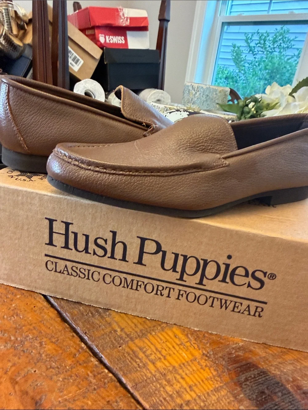Hush Puppies Men's Brown Pebble-Grain Slip-On Loafers